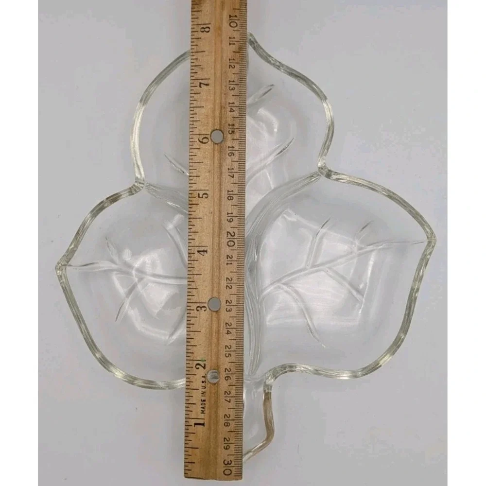Vintage Hazel Atlas Clear Glass Leaf 3‎ Part Divided Dish 7